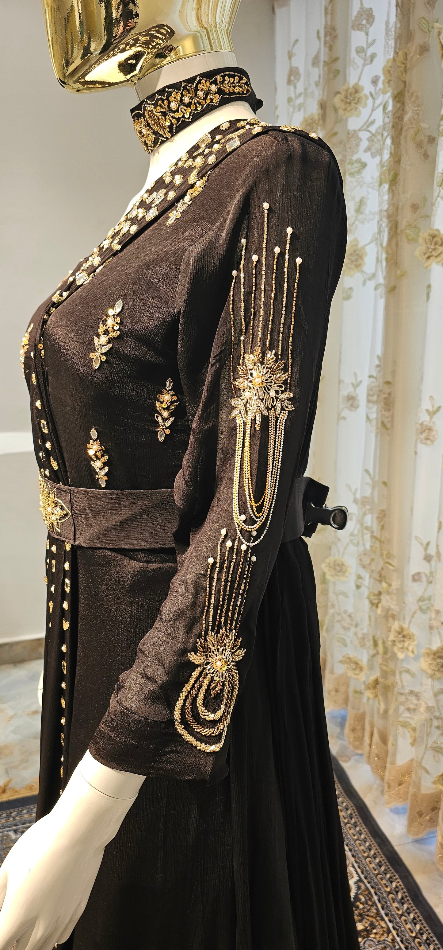 Luxury Black Handwork Gown with Choker Neck & Stole | Reception & Evening Party Wear