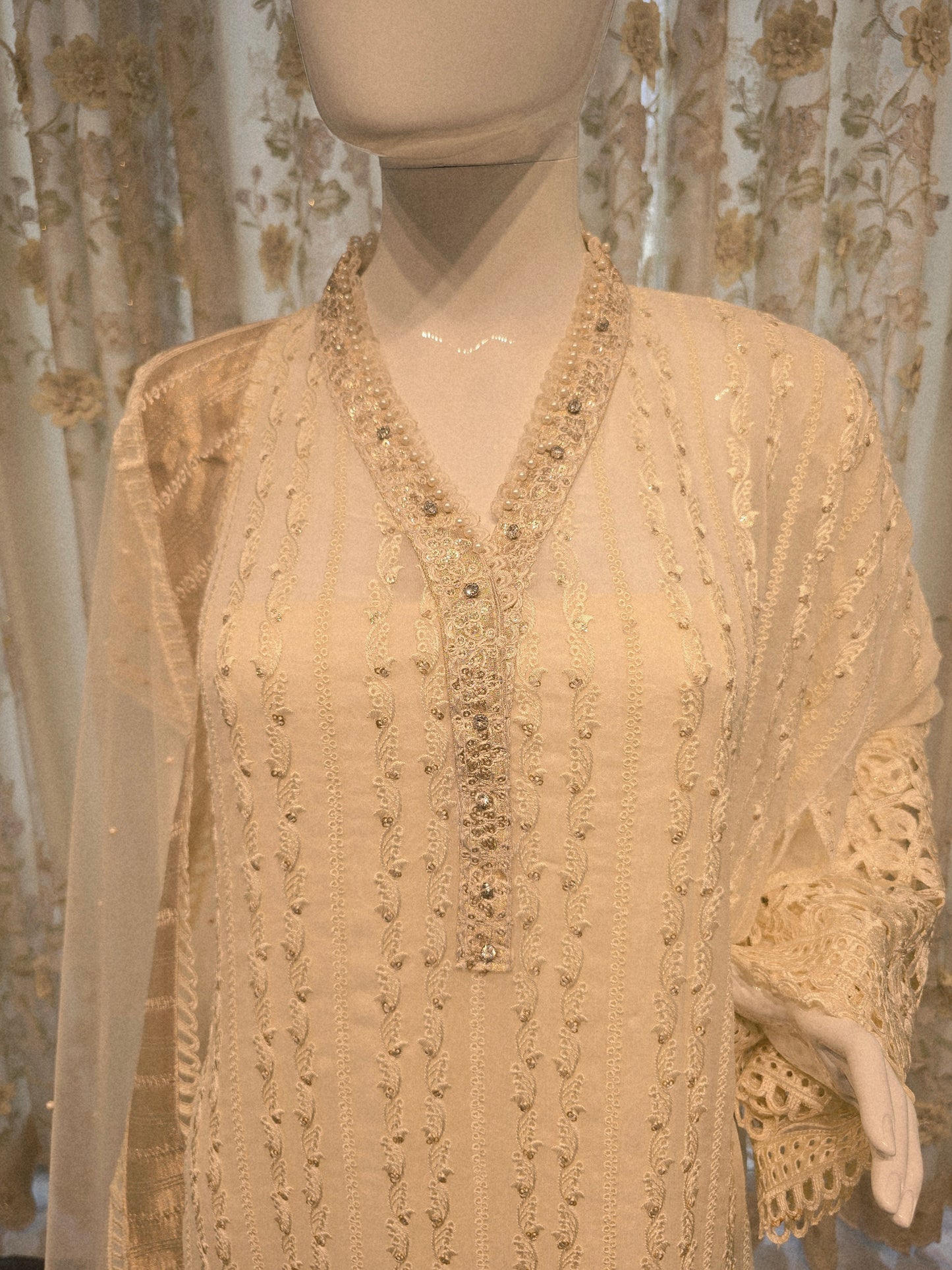 Ivory Muse – A Cream Luxury Suit with Cutwork Unstitched