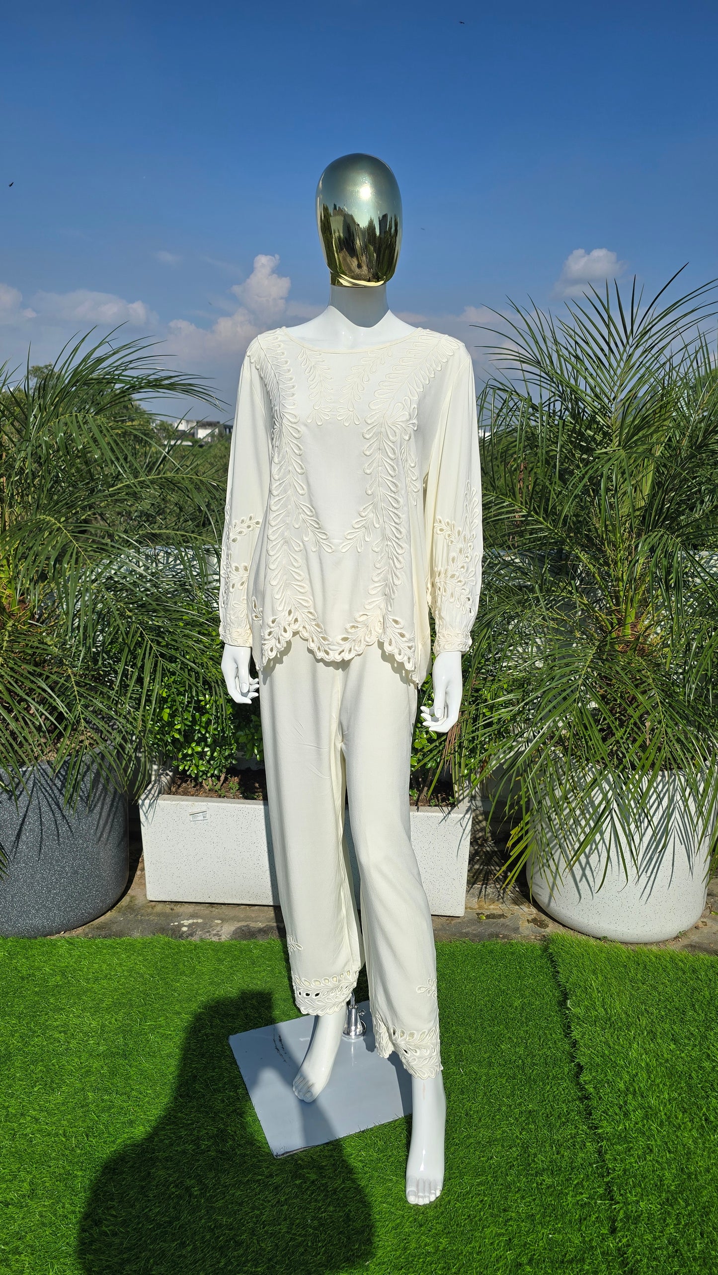 Ivory Organic Cotton Cord Set with Broderie Anglaise