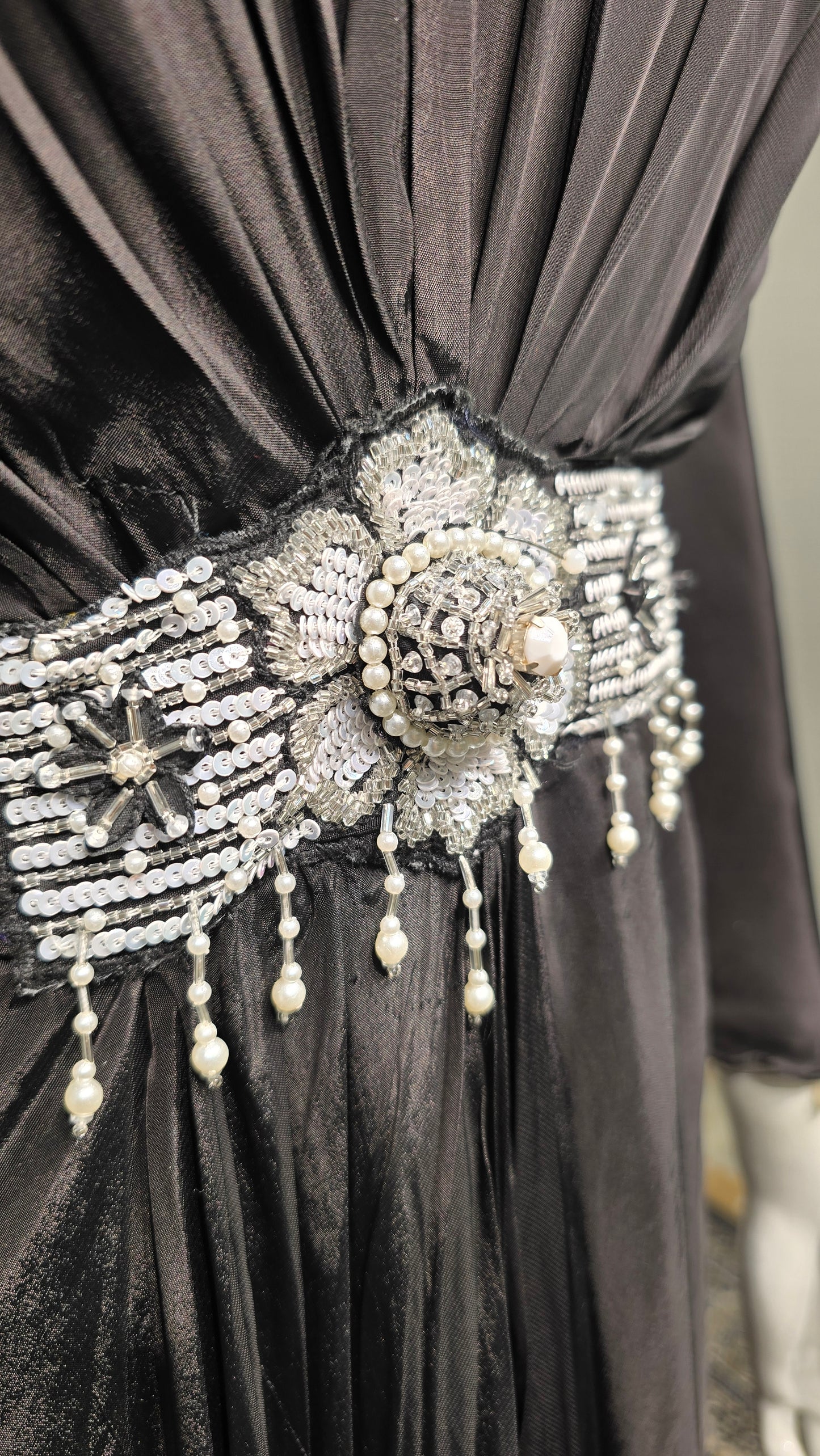 Black Pure Crepe Dress with 3D Stone Work & Attached Belt