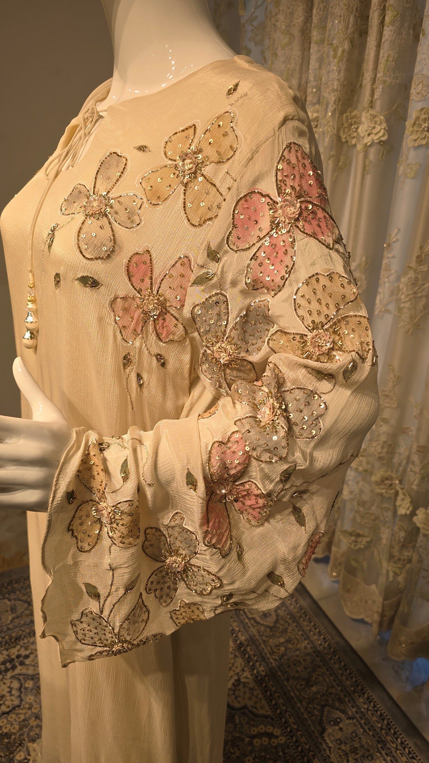 Designer Chinnon Three Piece Hand Painted Suit Set in Champagne Beige