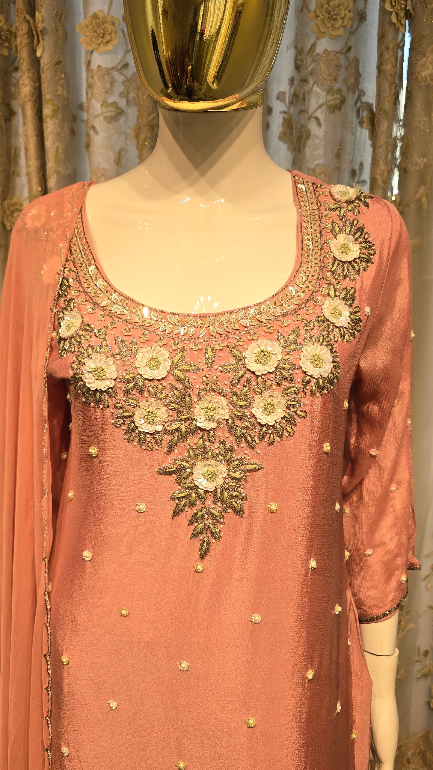 Pink Mauve Heavy Embroidered Pure Chinnon Party Wear Suit Set
