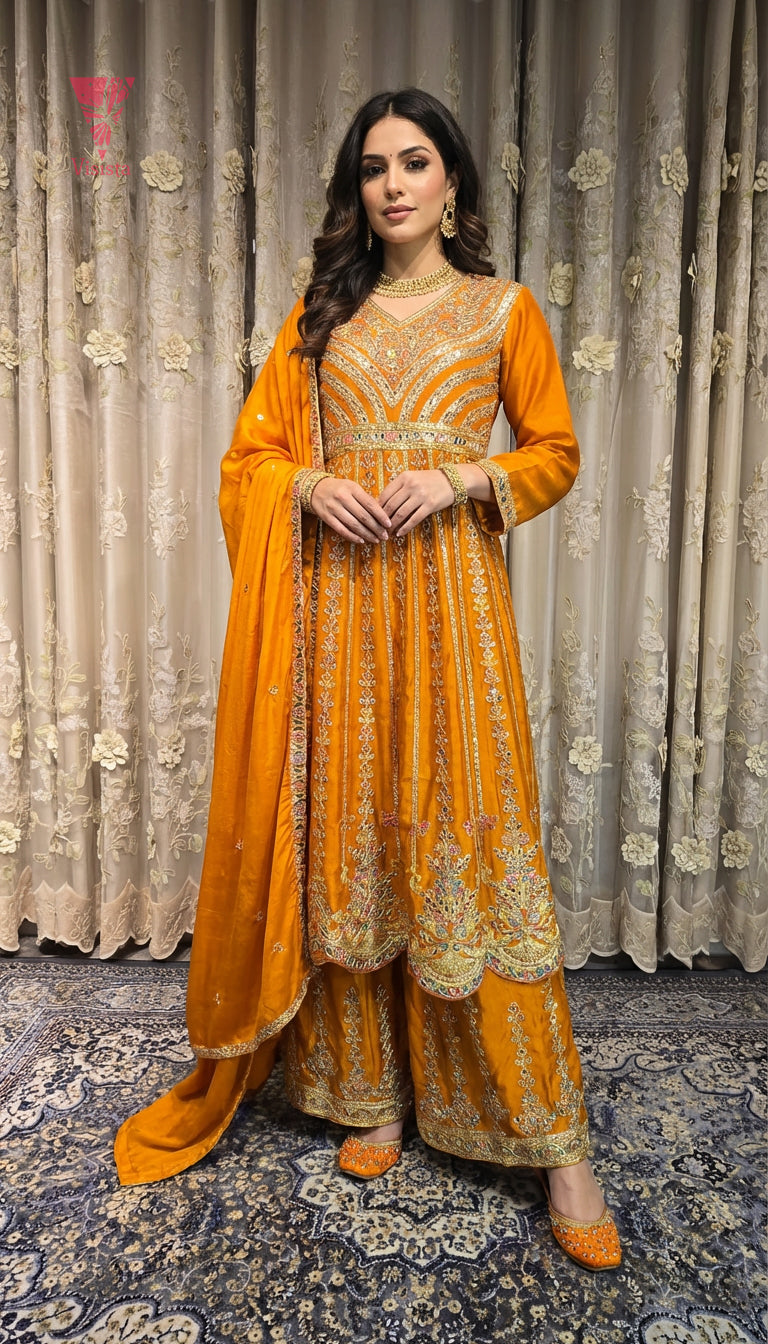 Short Anarkali Set Haldi Orange