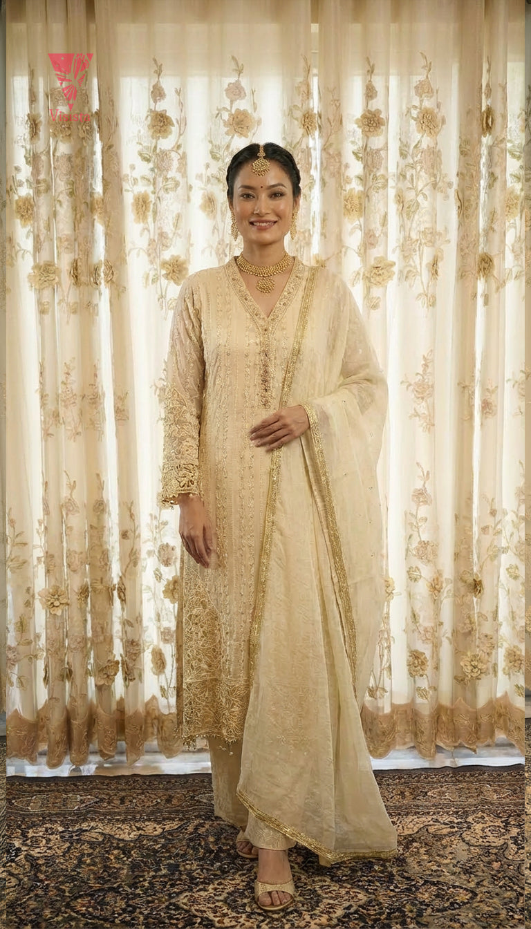 Ivory Muse – A Cream Luxury Suit with Cutwork Unstitched