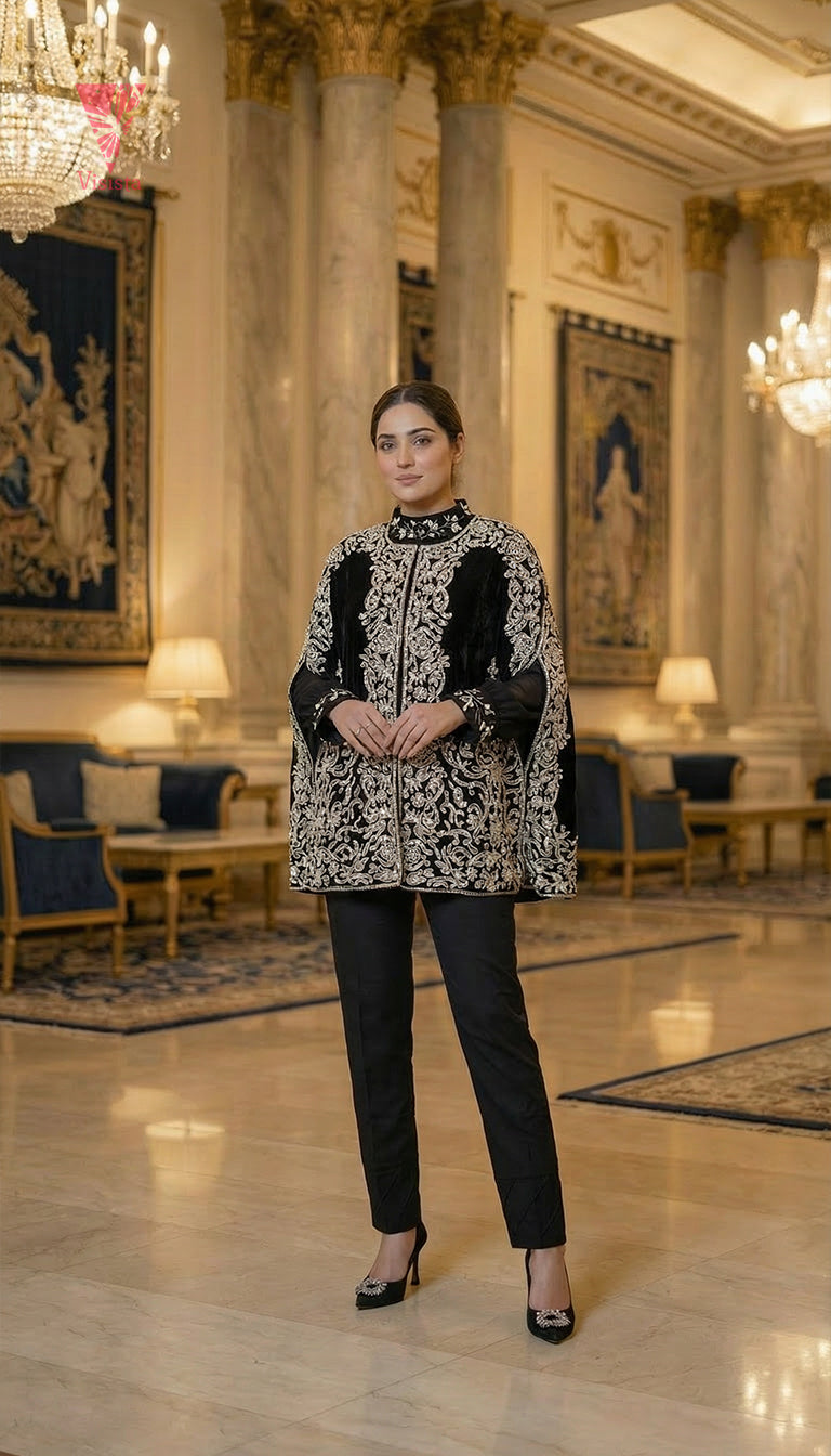 Designer Hand Embellished Cape Blazer for Women