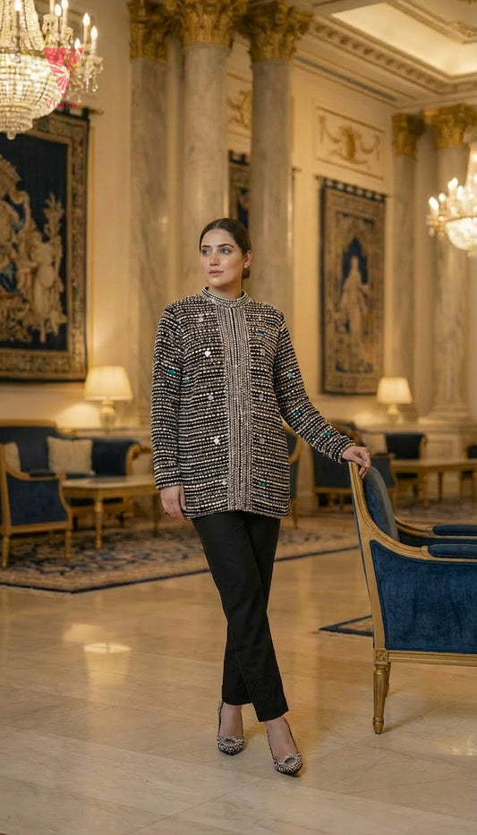 Royal Velvet Blazer with Heavy Stone & Bead Embellishment