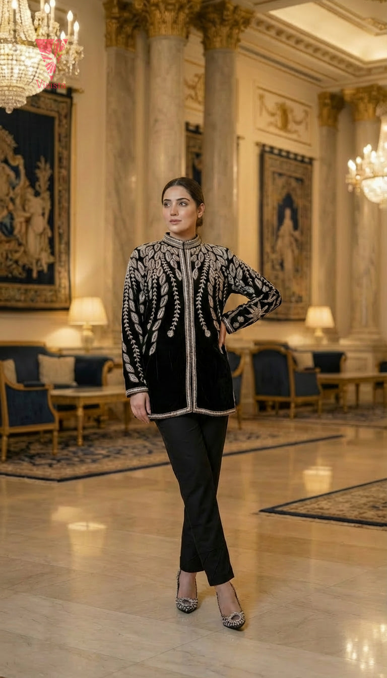 Luxury Velvet Embellished Blazer