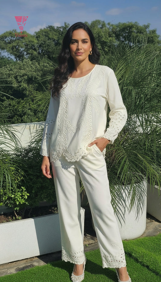 Ivory Organic Cotton Cord Set with Broderie Anglaise